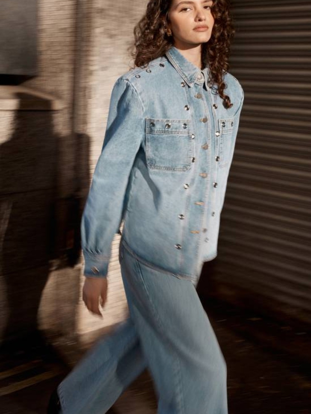 Nasty Gal Light Blue Denim Studded Jacket